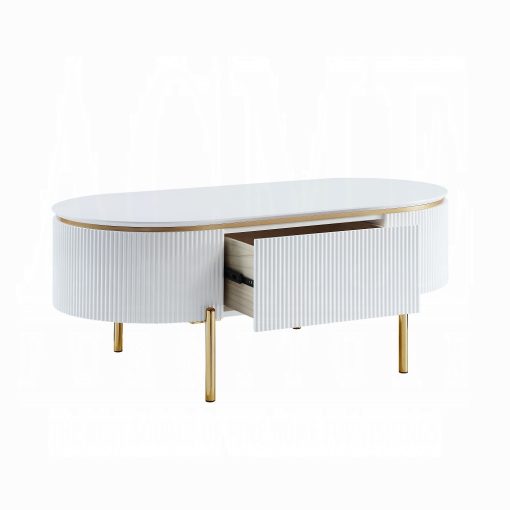 Acme Daveigh White High Gloss & Gold Coffee Table - Image 4