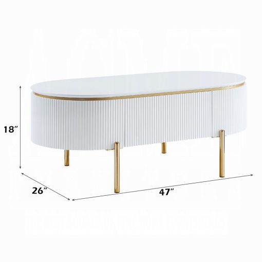 Acme Daveigh White High Gloss & Gold Coffee Table - Image 7