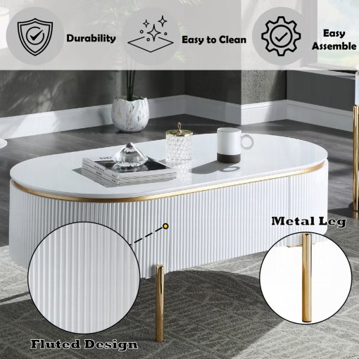 Acme Daveigh White High Gloss & Gold Coffee Table - Image 8
