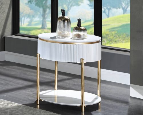 Acme Daveigh White High Gloss & Gold End Table