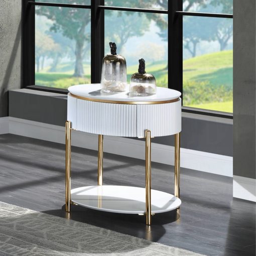 Acme Daveigh White High Gloss & Gold End Table