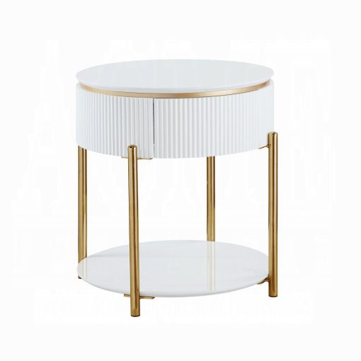 Acme Daveigh White High Gloss & Gold End Table - Image 2