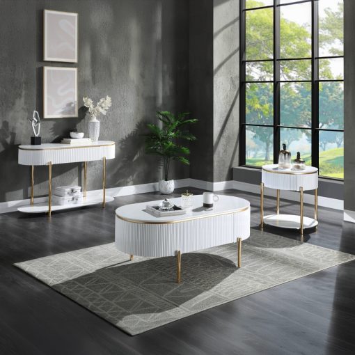 Acme Daveigh White High Gloss & Gold End Table - Image 5