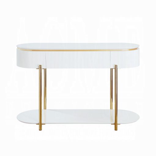 Acme Daveigh White High Gloss & Gold Sofa Table - Image 3
