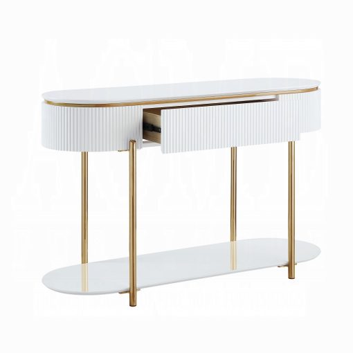 Acme Daveigh White High Gloss & Gold Sofa Table - Image 4