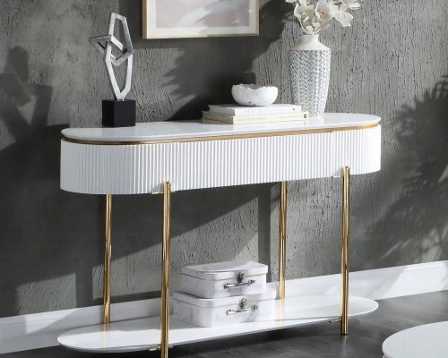 Acme Daveigh White High Gloss & Gold Sofa Table
