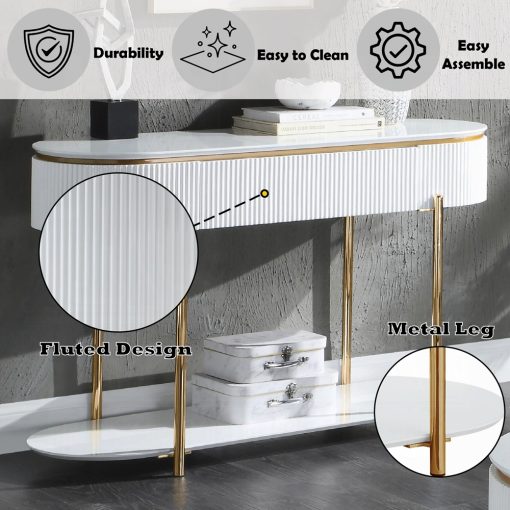 Acme Daveigh White High Gloss & Gold Sofa Table - Image 7