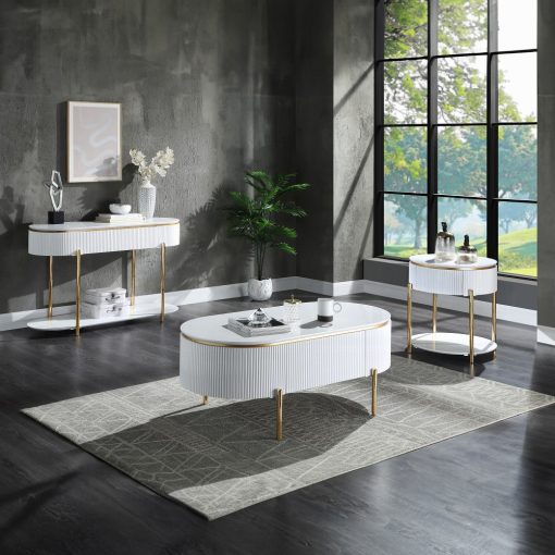 Acme Daveigh White High Gloss & Gold Sofa Table - Image 5