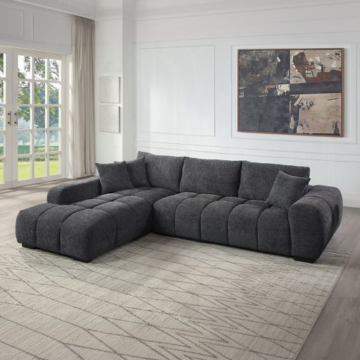 Acme Chosen Gray Chenille Sectional Sofa with 3 Pillows