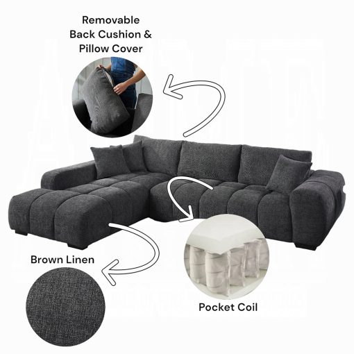 Acme Chosen Gray Chenille Sectional Sofa with 3 Pillows - Image 4