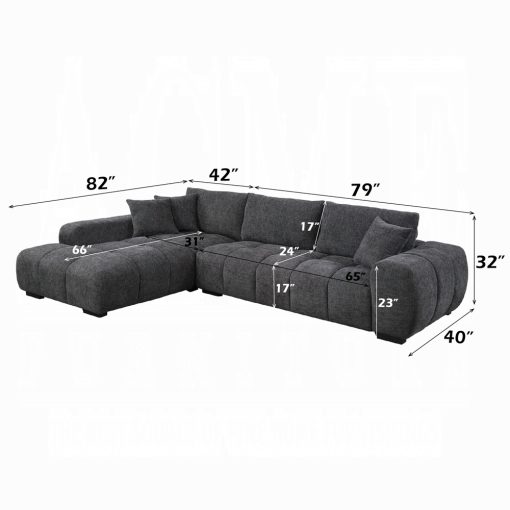 Acme Chosen Gray Chenille Sectional Sofa with 3 Pillows - Image 3