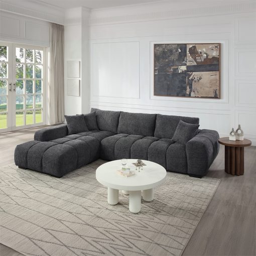 Acme Chosen Gray Chenille Sectional Sofa with 3 Pillows - Image 5