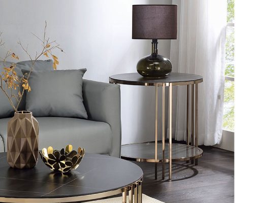 Acme Zaidee Sintered Stone & Champagne End Table