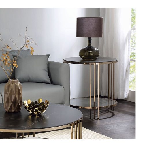 Acme Zaidee Sintered Stone & Champagne End Table
