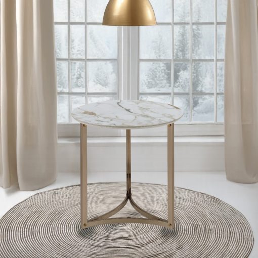Acme Zaidee Sintered Stone & Champagne Round Table Top End Table
