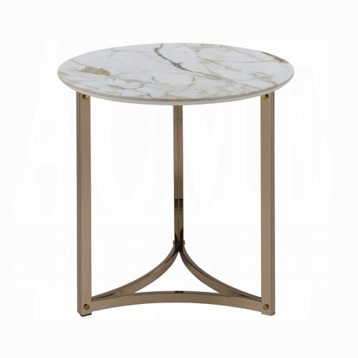 Acme Zaidee Sintered Stone & Champagne Round Table Top End Table - Image 3
