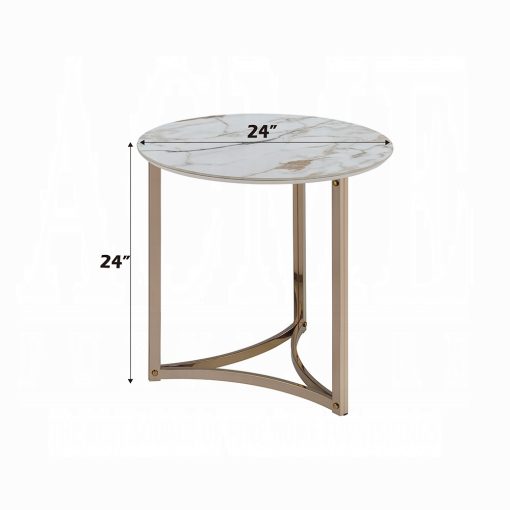 Acme Zaidee Sintered Stone & Champagne Round Table Top End Table - Image 4