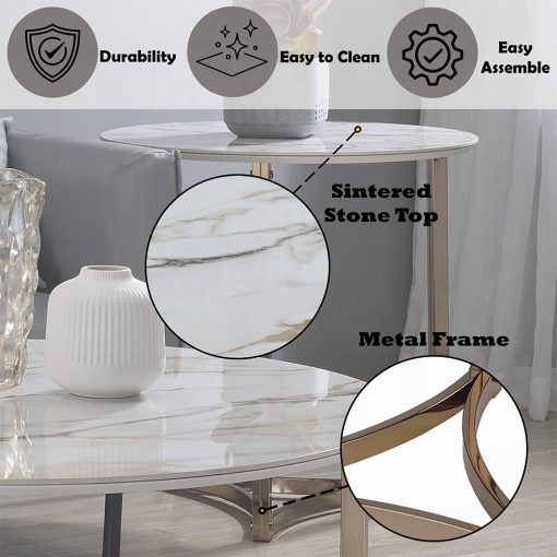Acme Zaidee Sintered Stone & Champagne Round Table Top End Table - Image 6