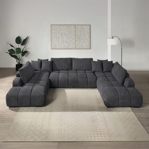 Acme Chosen Gray Chenille Sectional Sofa with 6 Pillows