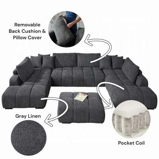 Acme Chosen Gray Chenille Sectional Sofa with 6 Pillows - Image 3