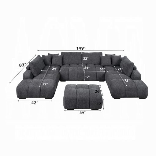 Acme Chosen Gray Chenille Sectional Sofa with 6 Pillows - Image 4