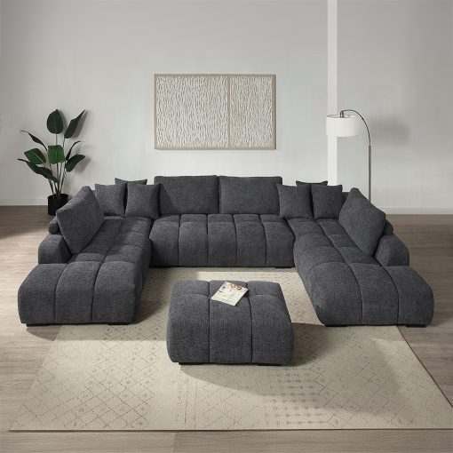 Acme Chosen Gray Chenille Sectional Sofa with 6 Pillows - Image 5