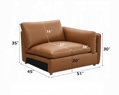 Acme Brighton Brown Top Grain Leather Modular - Right Facing Arm Chair