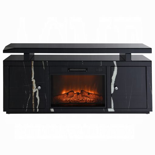 Acme Drisana Black Mirrored TV Stand with Fireplace - Image 3