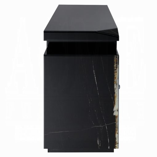 Acme Drisana Black Mirrored TV Stand with Fireplace - Image 4