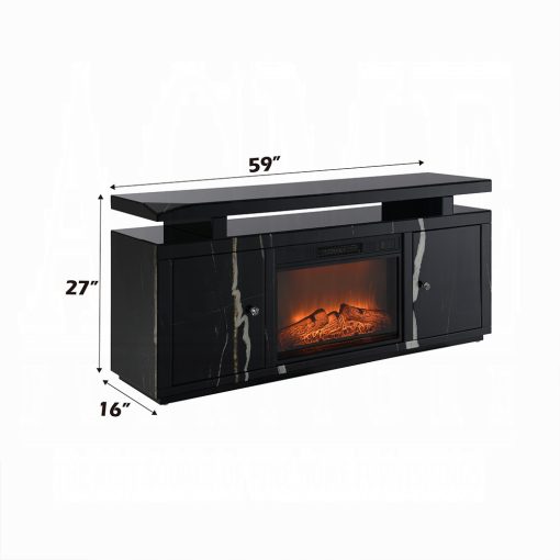 Acme Drisana Black Mirrored TV Stand with Fireplace - Image 6