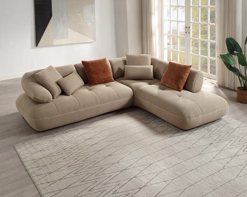 Acme Carrick Beige Sandwich Mesh Fabric Sectional Sofa with 6 Pillows