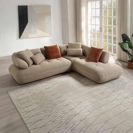 Acme Carrick Beige Sandwich Mesh Fabric Sectional Sofa with 6 Pillows