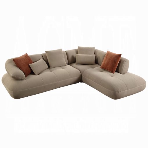 Acme Carrick Beige Sandwich Mesh Fabric Sectional Sofa with 6 Pillows - Image 2