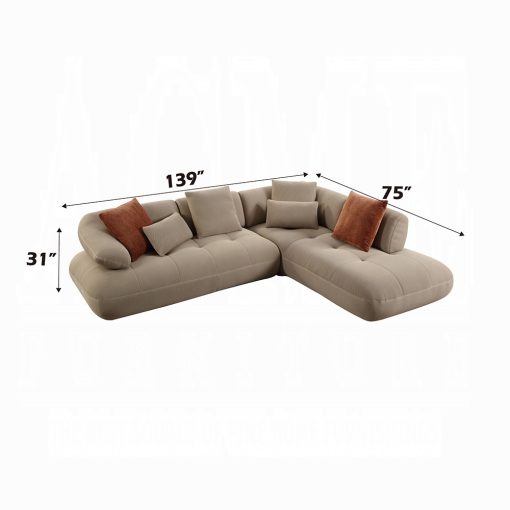 Acme Carrick Beige Sandwich Mesh Fabric Sectional Sofa with 6 Pillows - Image 15
