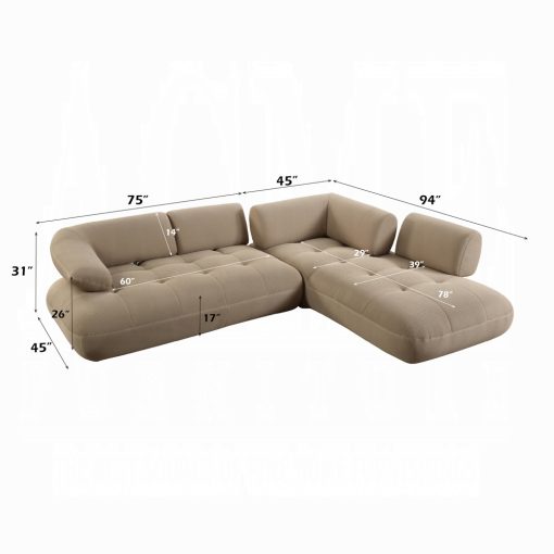 Acme Carrick Beige Sandwich Mesh Fabric Sectional Sofa with 6 Pillows - Image 18