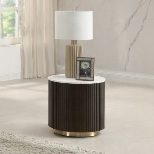 Acme Clayten White Natural Marble Top & Espreeso End Table