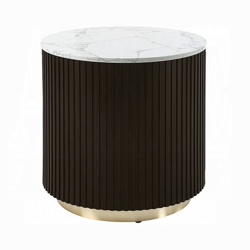 Acme Clayten White Natural Marble Top & Espreeso End Table - Image 2