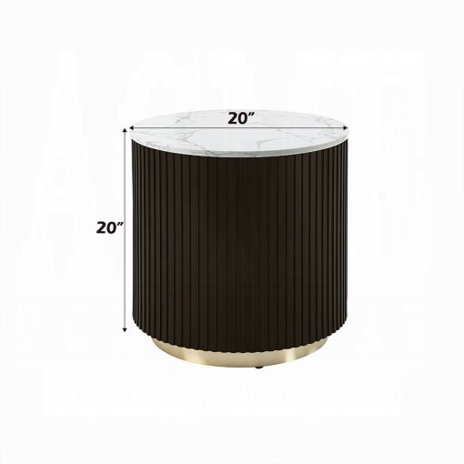 Acme Clayten White Natural Marble Top & Espreeso End Table - Image 4