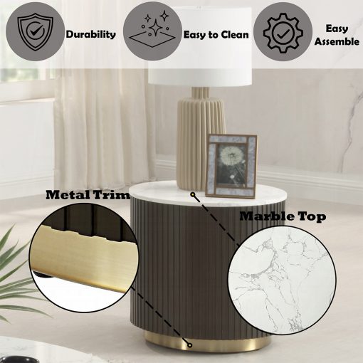 Acme Clayten White Natural Marble Top & Espreeso End Table - Image 5