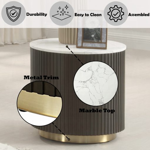 Acme Clayten White Natural Marble Top & Espreeso End Table - Image 7