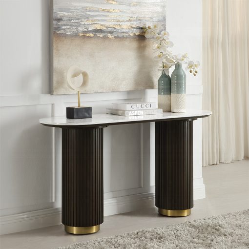 Acme Clayten White Natural Marble Top & Espreeso Sofa Table