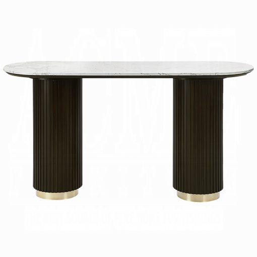 Acme Clayten White Natural Marble Top & Espreeso Sofa Table - Image 2