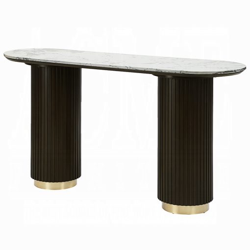 Acme Clayten White Natural Marble Top & Espreeso Sofa Table - Image 3