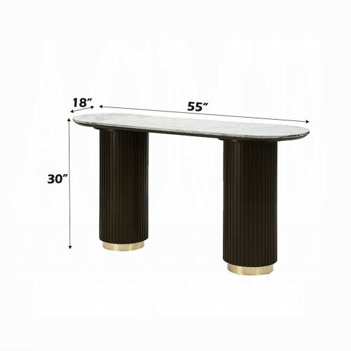 Acme Clayten White Natural Marble Top & Espreeso Sofa Table - Image 4