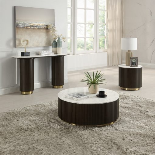 Acme Clayten White Natural Marble Top & Espreeso Sofa Table - Image 6