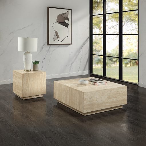 Acme Deon Beige Travertine End Table - Image 6