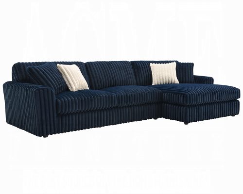 Acme Breton Blue Corduroy Sectional Sofa with 4 Pillows