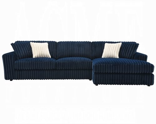 Acme Breton Blue Corduroy Sectional Sofa with 4 Pillows