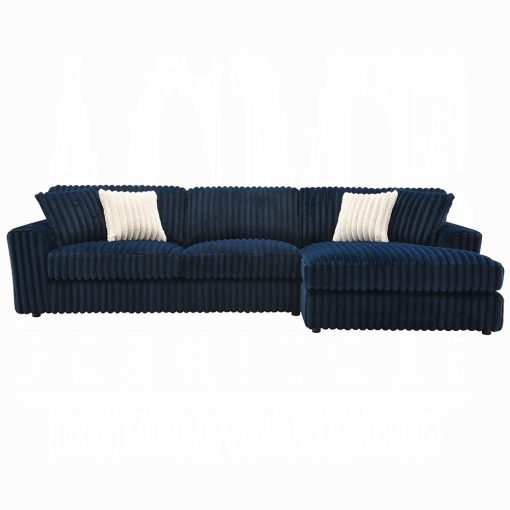 Acme Breton Blue Corduroy Sectional Sofa with 4 Pillows