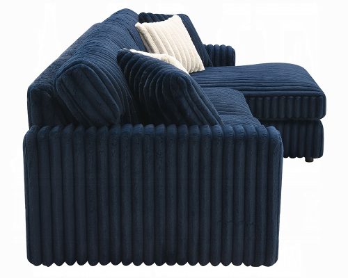 Acme Breton Blue Corduroy Sectional Sofa with 4 Pillows